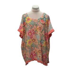 Gorgeous UMGEE Flowy Pastel Floral Top XLARGE Lightweight Spring Summer Resort